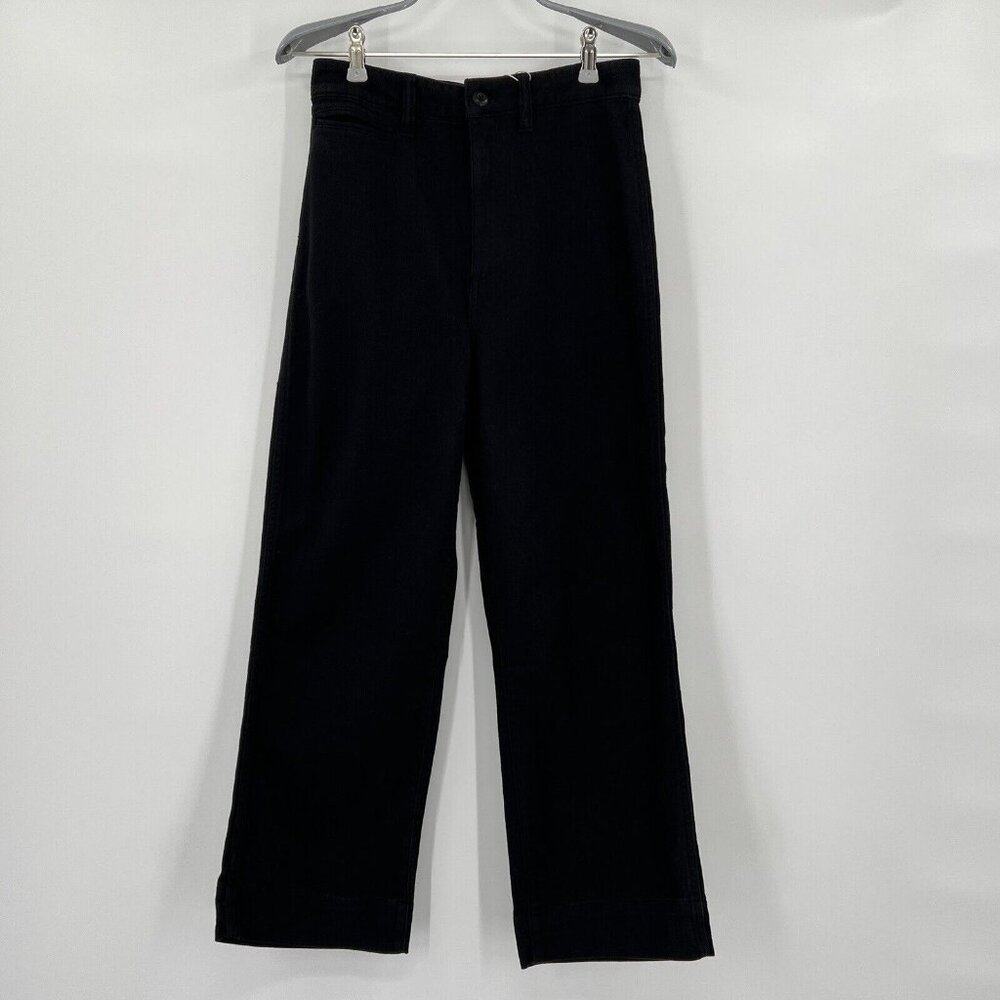 Quince Women's Black Stretch Cotton Twill Wide-Leg Crop Pants sz 26 NWT